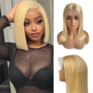HUMAN HAIR 13x4 HD Lace Front Wig 180% Density Straight Bob 613 Frontal Lace